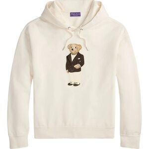 RALPH LAUREN Polo Bear Cotton-Cashmere Fleece Hoodie Size-L Purple Label